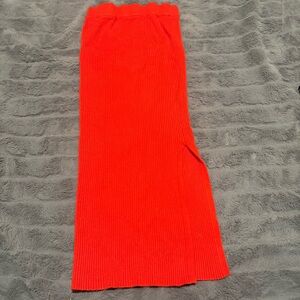 Ribbed Orange Midi Skirt with Side Slit
